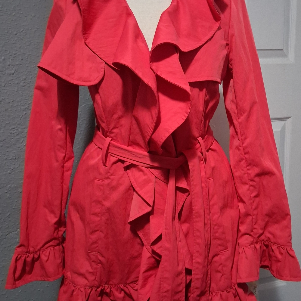 Etcetera Ruffled Jacket Women's Ruffled Red Trench Coat
